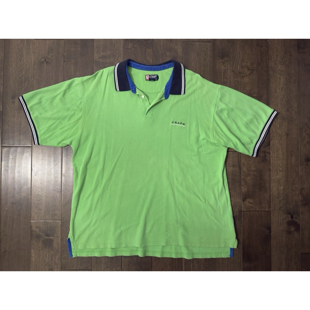 Vintage Ralph Lauren Chaps Green Polo Shirt Mens Size 2XL Rugby 90s Short Sleeve